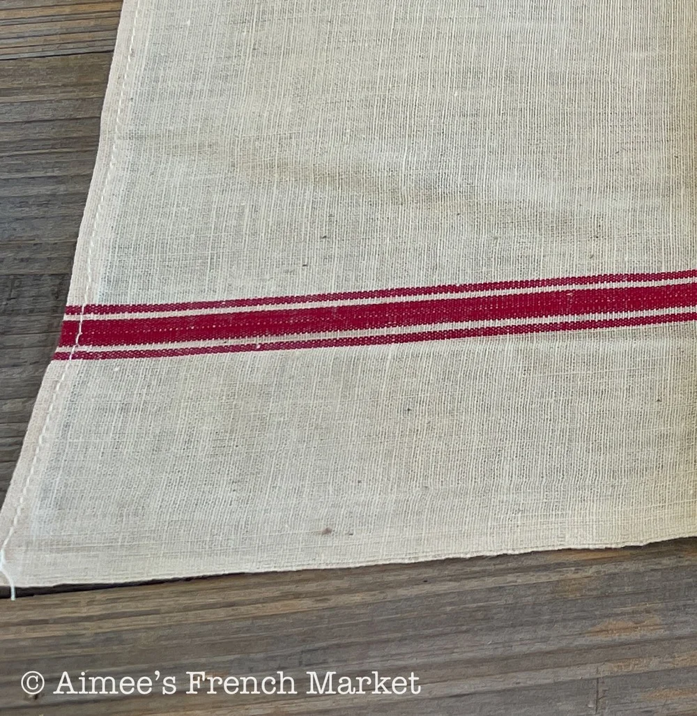 Vintage Red-Striped Linen Kitchen Towels, c.1920s, Triple